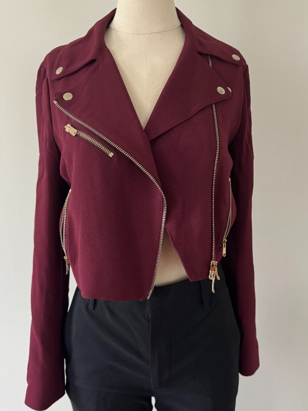 Club Monaco Burgundy Cropped Moto Jacket – Size XS